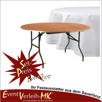 Set Bankett-Tisch rund 152er mit Tischdecke - FÜR 8 PERSONEN
